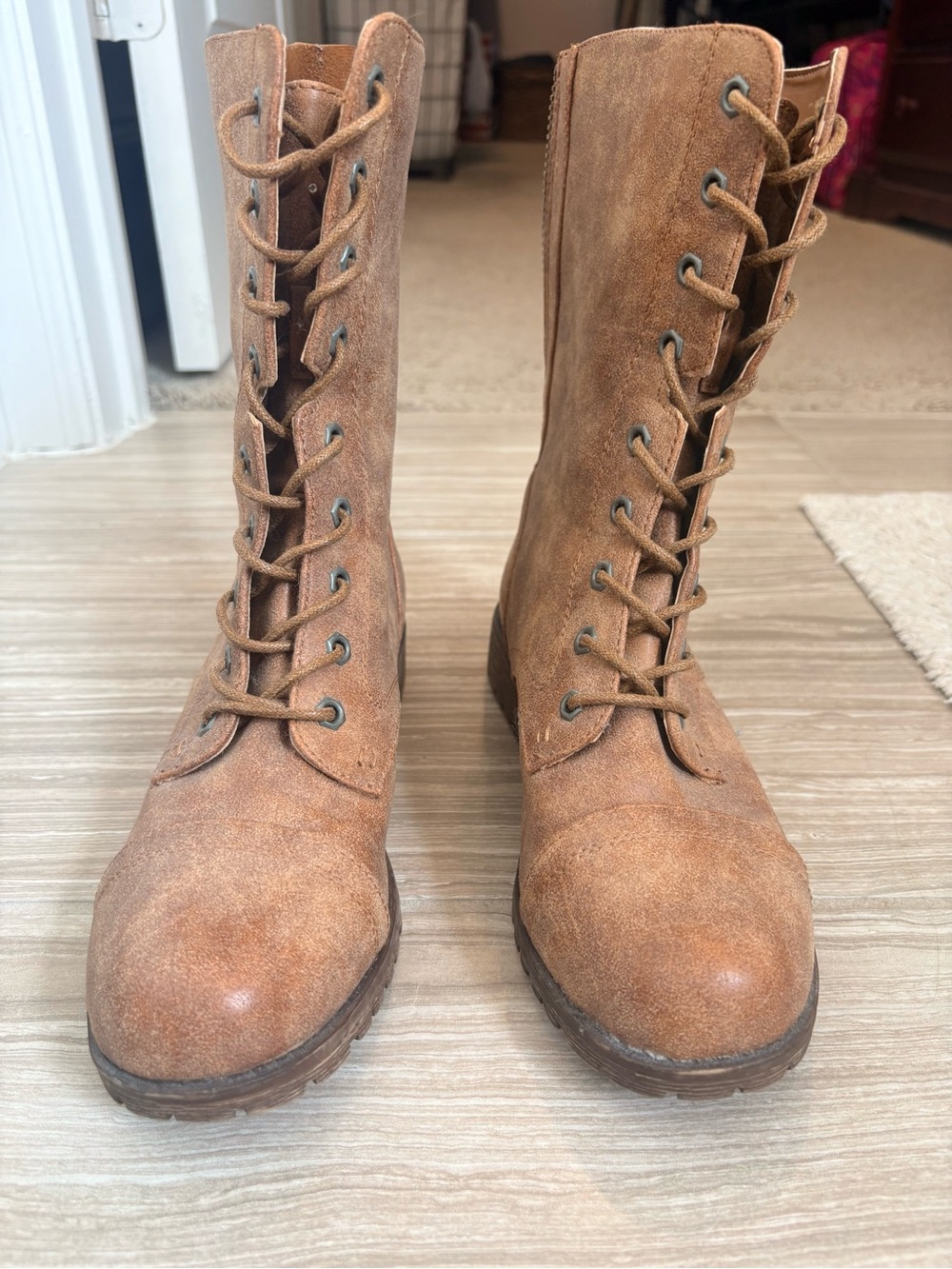 BAMBOO Tan Lace-Up Combat Boots